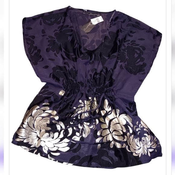 Patterson J Kincaid Purple & Gold Shear Woman's Blouse Size S With Tg $98 - Picture 1 of 4